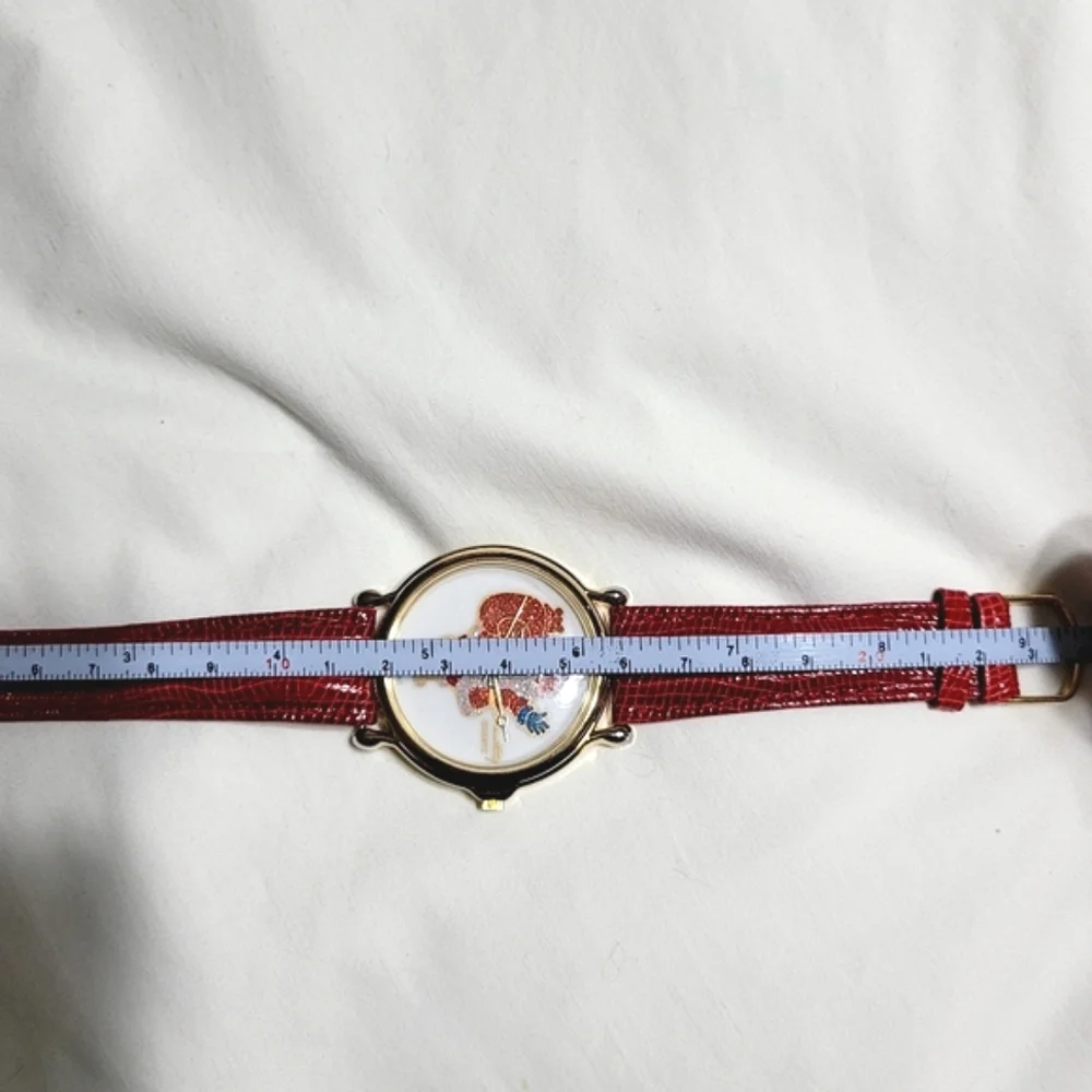 Santa Wrist Watch Adjustable Leather Strap, Vintage Red Sparkly